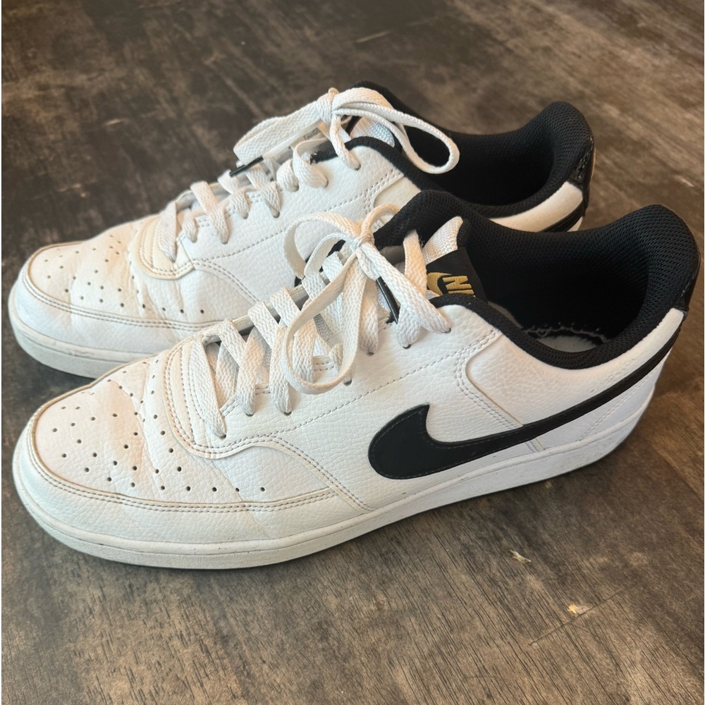 Men’s Nike Court Vision low top, white with black Nike check, size 11